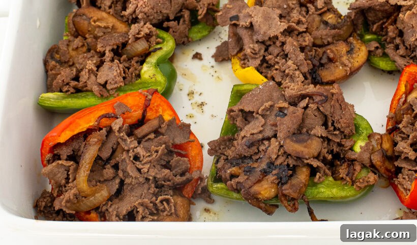 Philly Cheesesteak Stuffed Bell Peppers: Savory Low-Carb Dinner 10 Bell peppers stuffed with the beef mixture.
