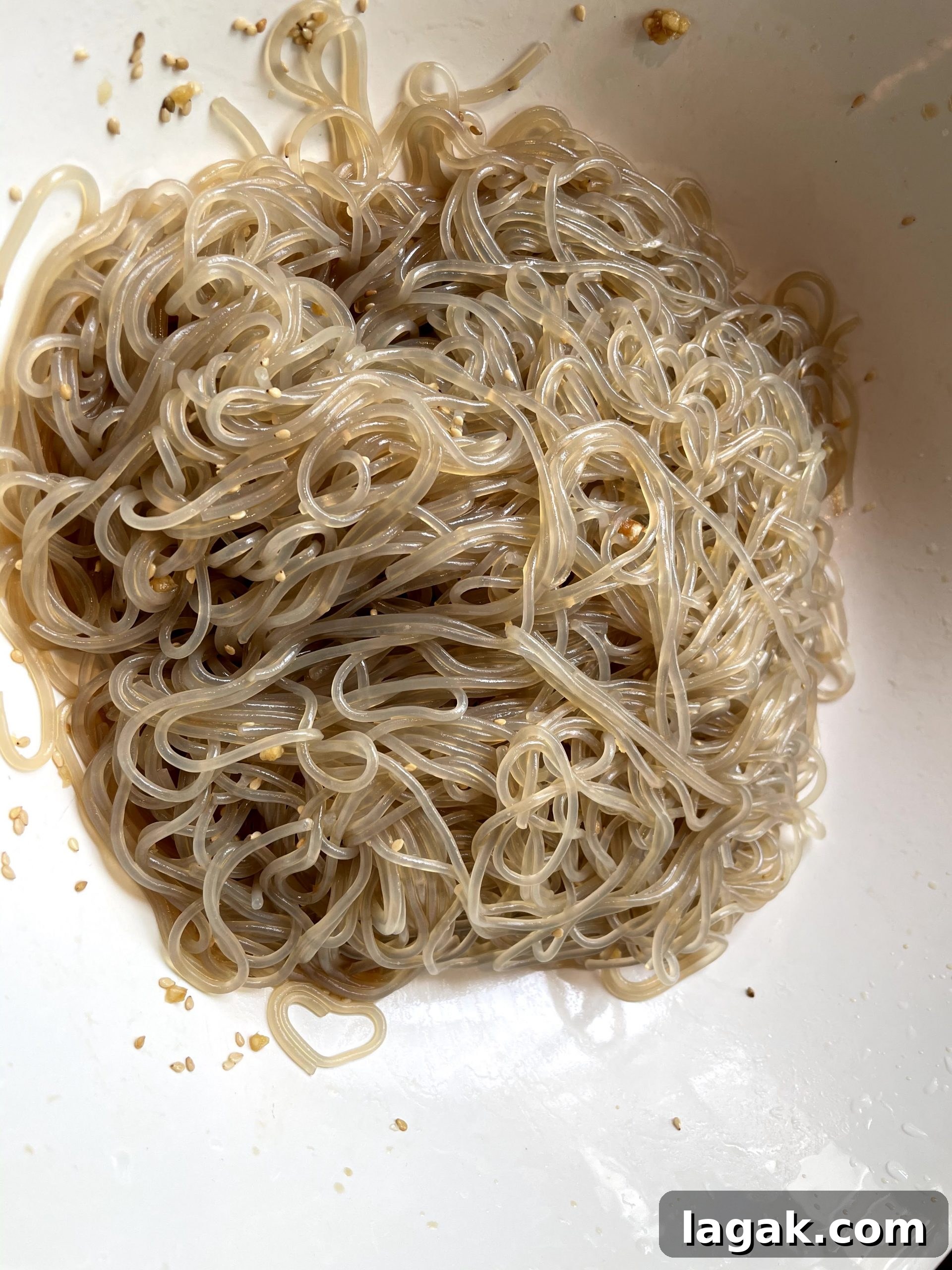 Japchae noodles marinating in sauce. Japchae noodles marinating in sauce.