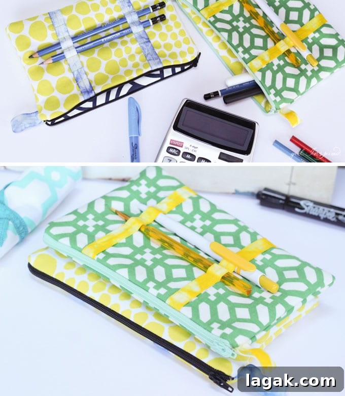 DIY Sew a Pencil Pouch: Step-by-Step Sewing Tutorial 22 Pencil Pouch Sewing Tutorial - a cool twist on the classic zip pencil pouch with accessible pen storage on the outside!