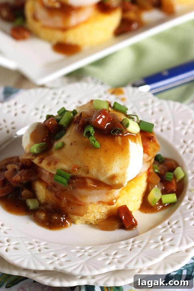 Shrimp and Grits Eggs Benedict with Spicy Red-Eye Gravy 4 Shrimp and Grits Eggs Benedict with Spicy Red Eye Gravy