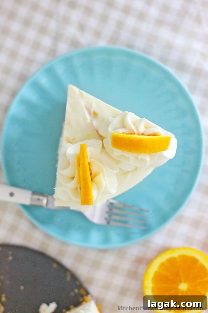No-Bake Orange Cream Cheesecake Recipe for Zesty Summer Desserts 3 A slice of cheesecake topped with oranges.