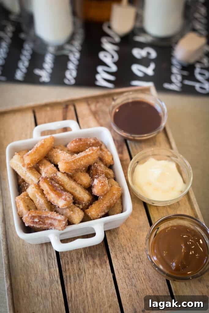 mini churros with dipping sauces