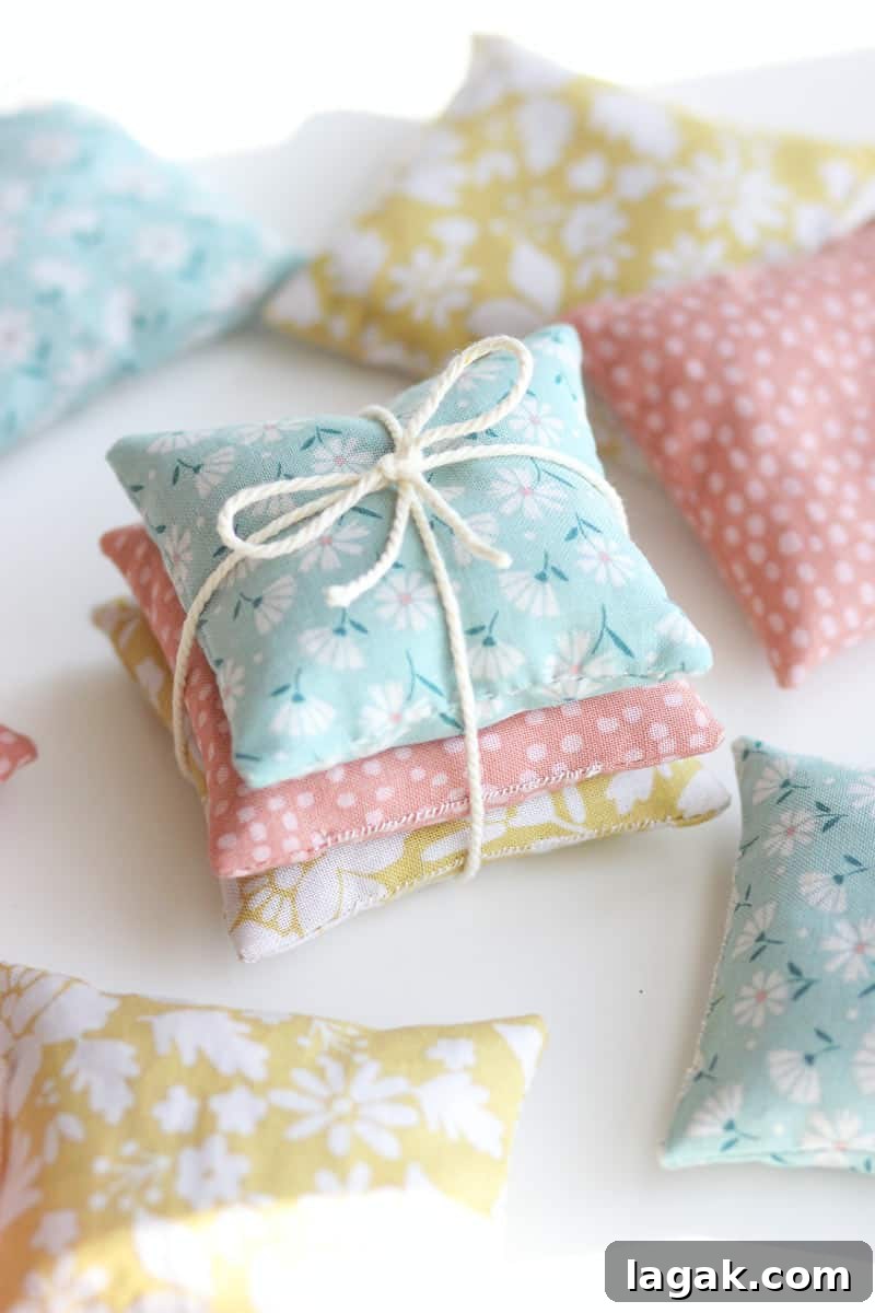 Make Lavender Sachets: A Beginner-Friendly Sewing Project 2 a stack of homemade sachets tied together with twine