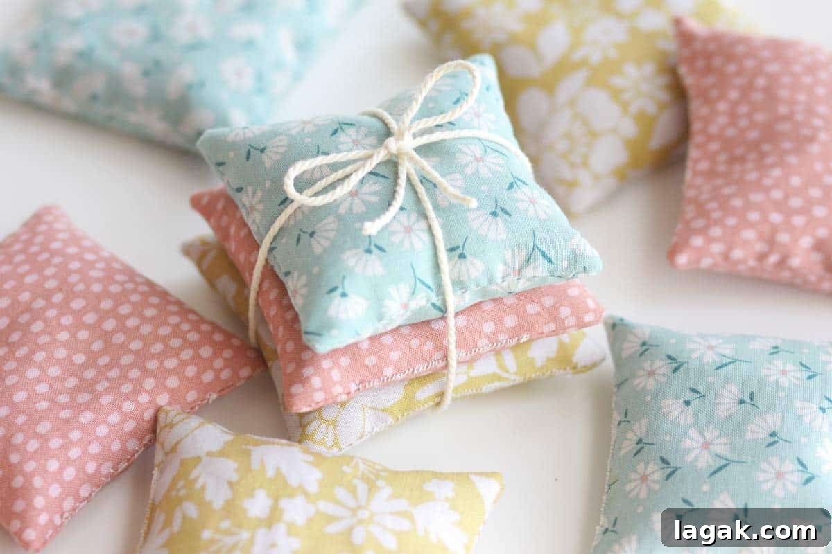 Make Lavender Sachets: A Beginner-Friendly Sewing Project 8 a stack of homemade sachets tied together with twine