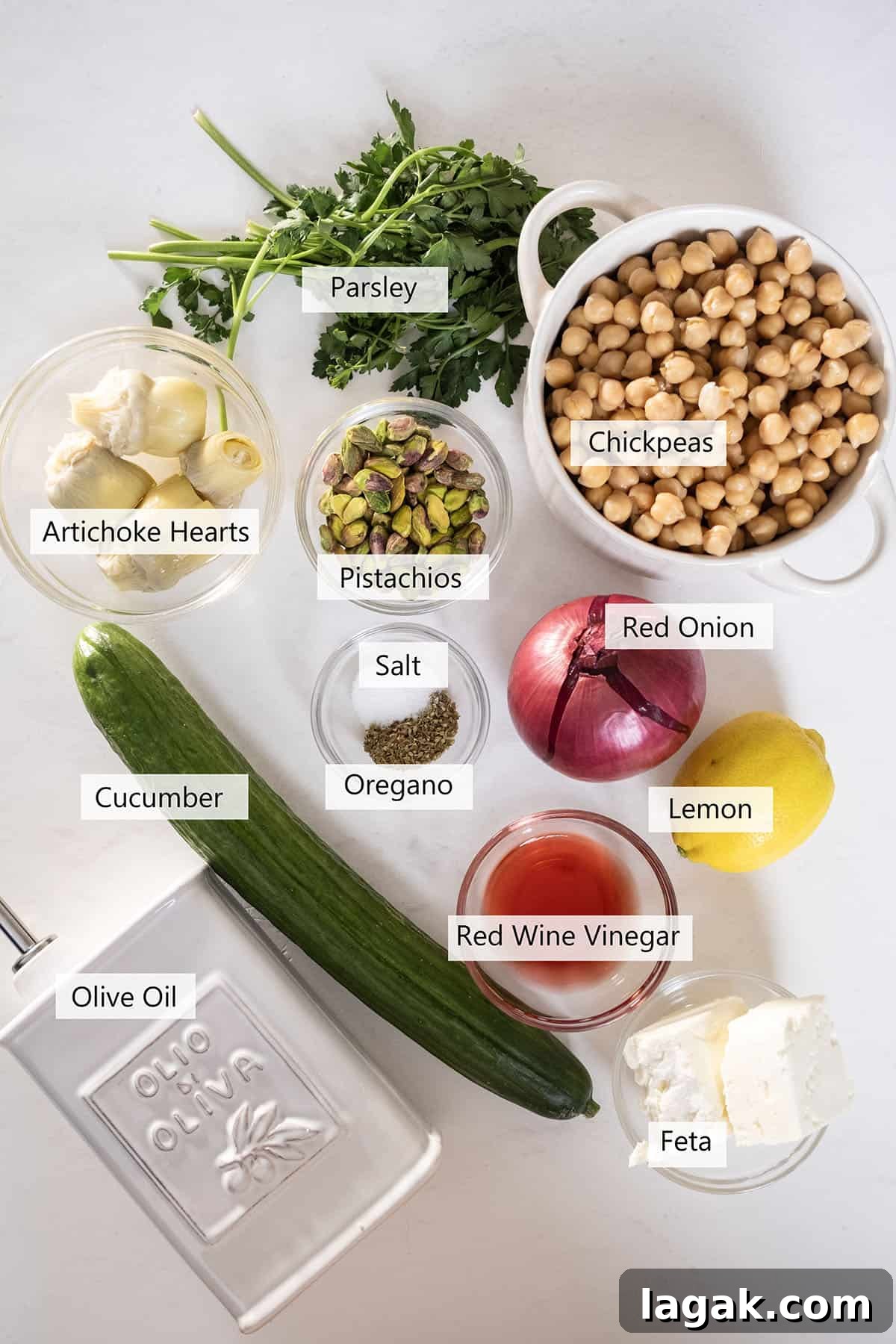 Mediterranean Chickpea, Cucumber & Feta Salad Recipe 3 Ingredients for the recipe.