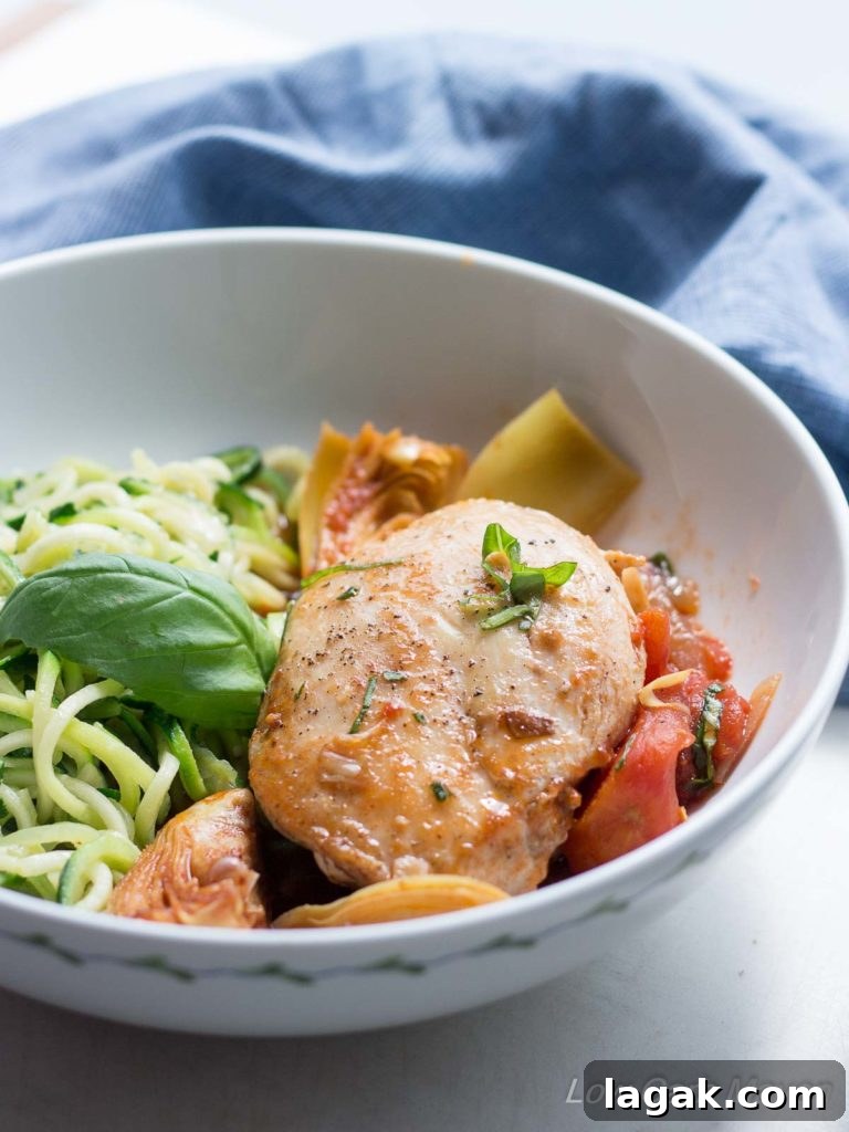 One-Pan Mediterranean Chicken Recipe — Low-Carb Dinner 2 Easy Mediterranean Chicken with Tomatoes & Artichokes is a one skillet dish ready in 30 minutes | low carb, gluten-free, dairy-free, paleo, keto, thm
