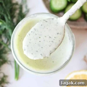 Garlic Parmesan Dressing Recipe for Salads and Veggies 8 A close up overhead shot of cucumber ranch dressing.