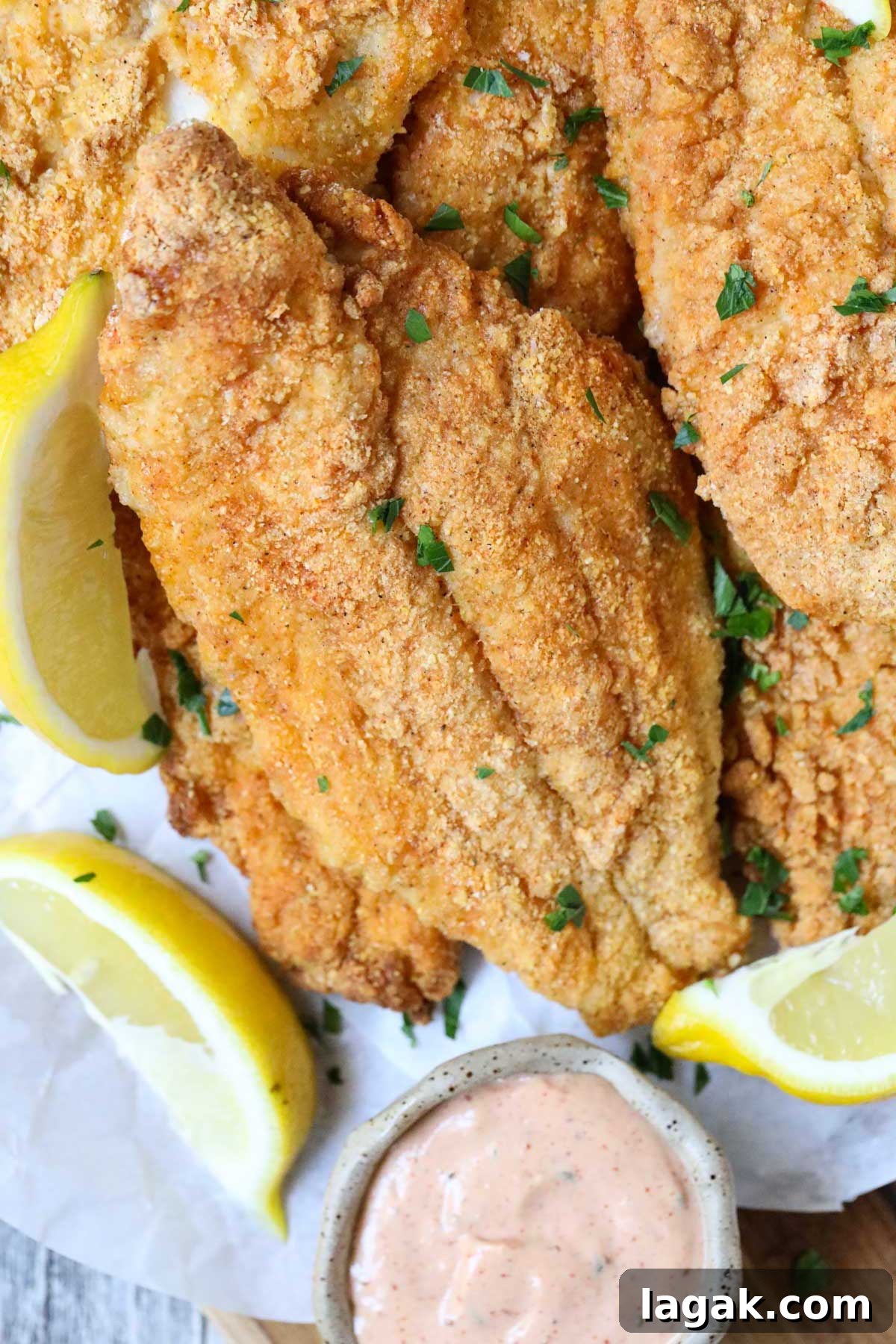 Crispy Oven-Baked Catfish with Garlic and Lemon 7 close up of oven fried catfish.