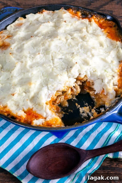 Buffalo Chicken Shepherd's Pie with Blue Cheese Cauliflower Mash