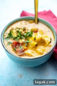 blue soup bowl with chicken taco soup