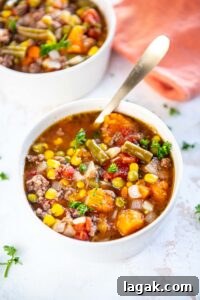 Slow Cooker Hamburger Soup served in bowl