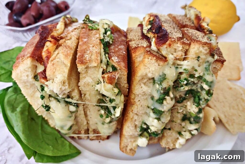 Spanakopita Grilled Cheese Sandwich (Air Fryer Greek-Style) 3 spanakopita grilled cheese halves sitting side by side
