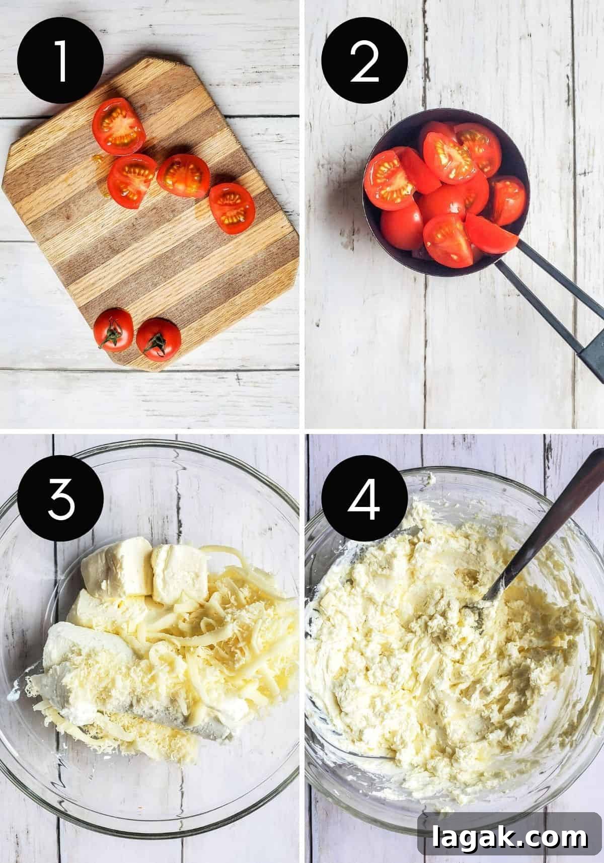 Four prep image collage showing ingredients being prepped.