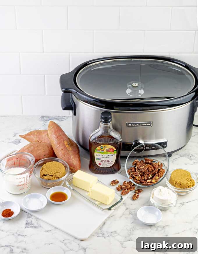 ingredients being prepped for Slow Cooker Sweet Potato Casserole