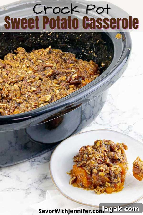 Slow Cooker Sweet Potato Casserole without Marshmallows pinterest pin image