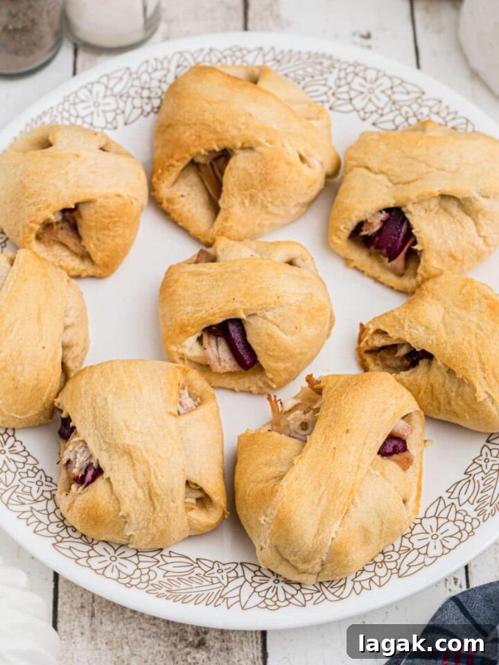Overhead cropped square image of a plate full of leftover turkey roll ups.