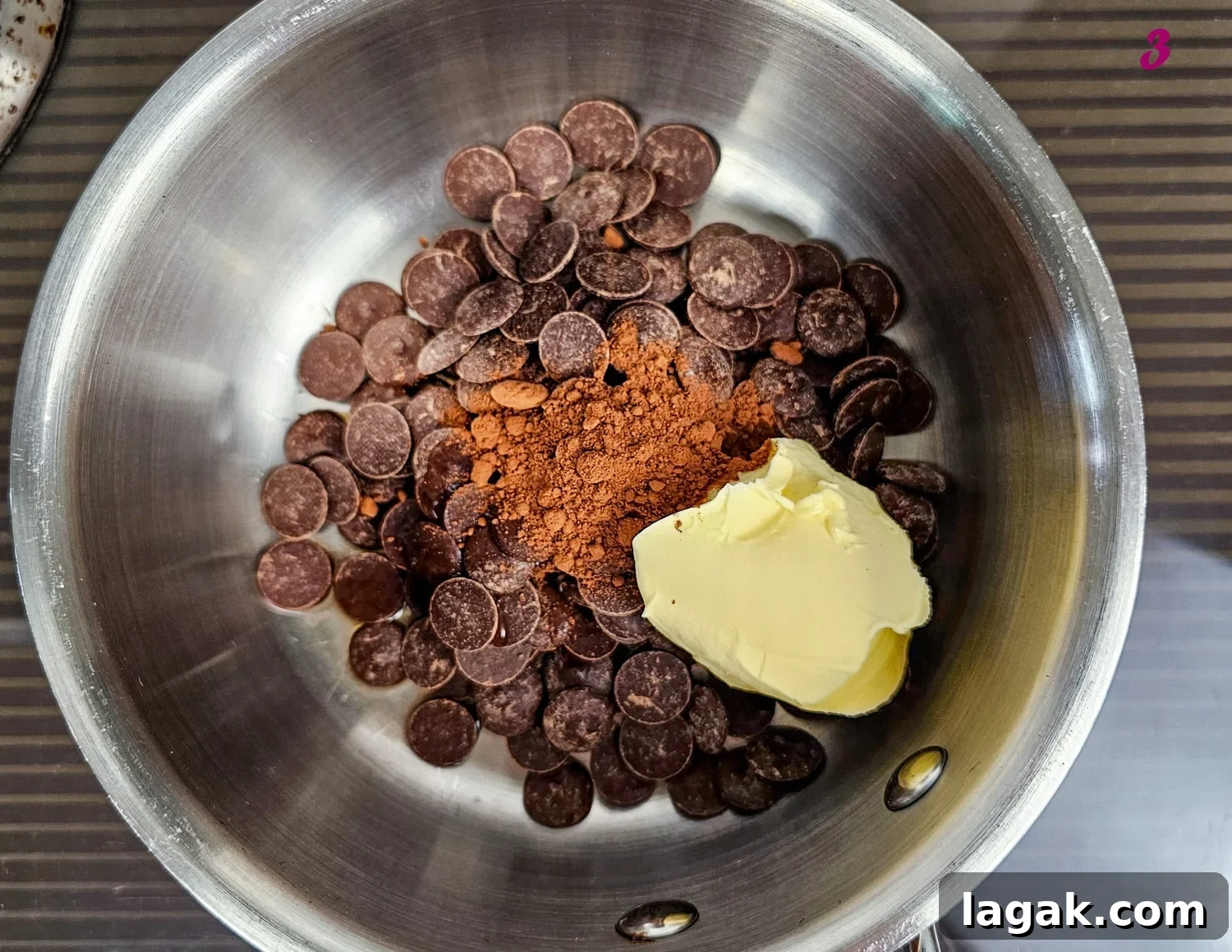 Hedgehog Cake Slice: No-Bake Chocolate & Biscuit Treat 6 Chocolate, butter and cocoa in a saucepan ready to melt.