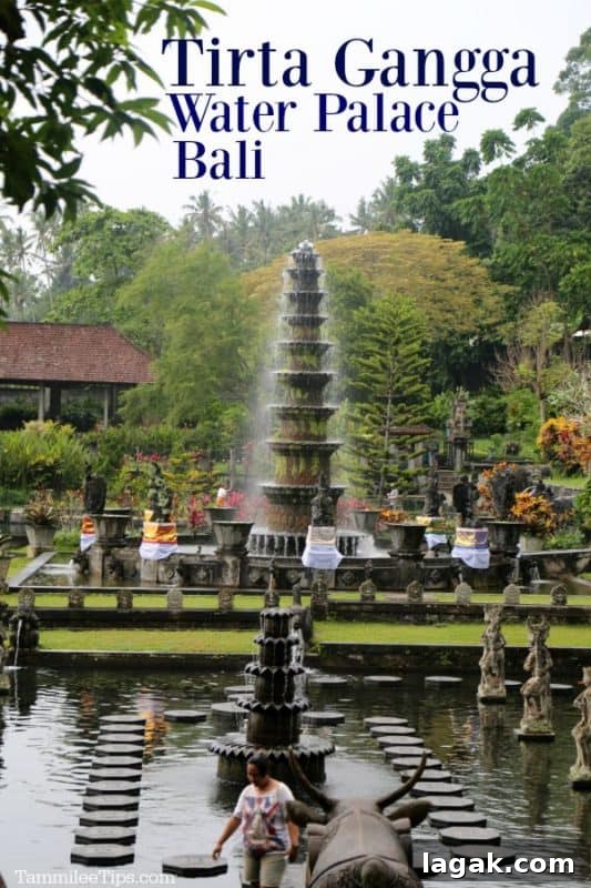 Tirta Gangaa Water Palace Bali over the palace statues 