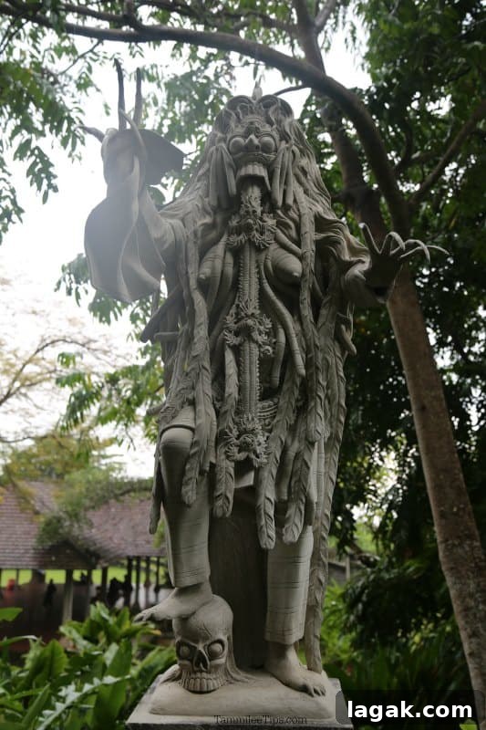 Balinese statue standing on a skull 