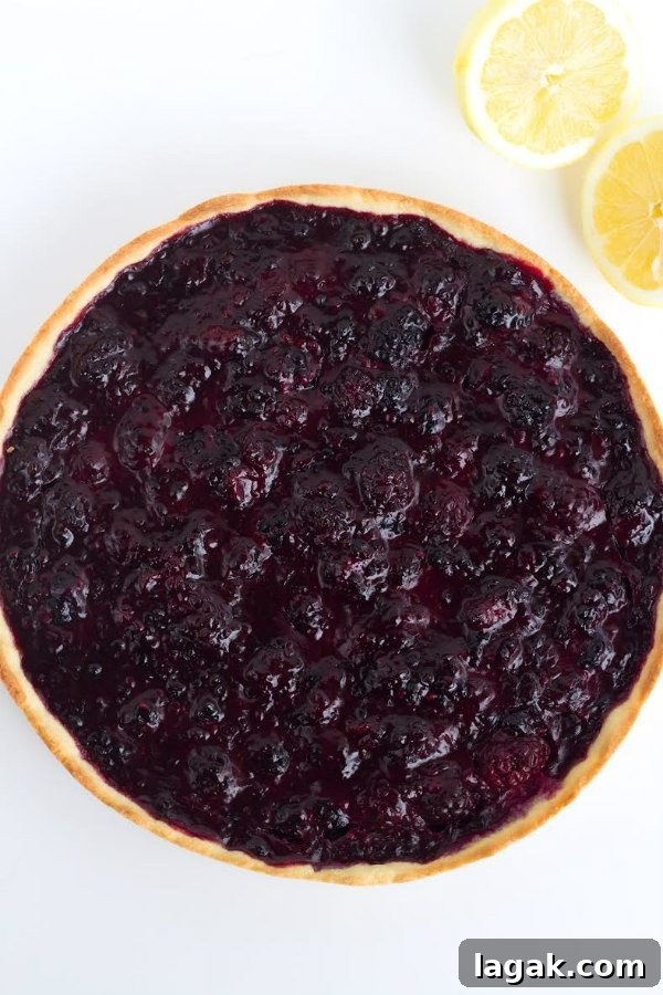 Blackberry tart with glaze close-up