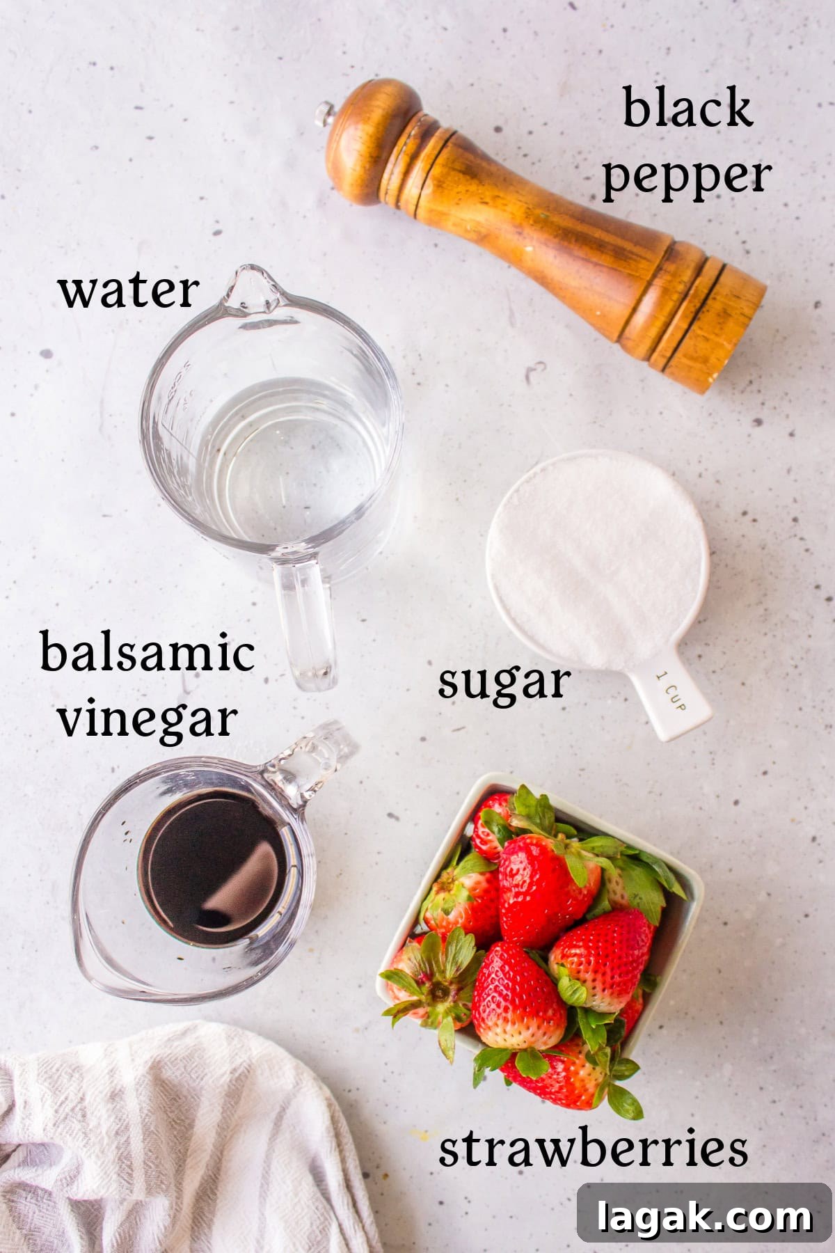 ingredients displayed for making balsamic strawberry sauce
