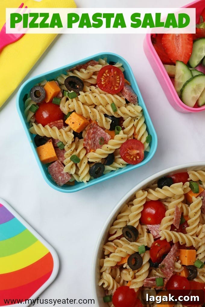 3 portions of pizza pasta salad served in plastics tubs.