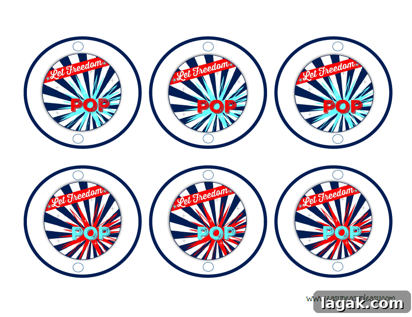 Free printable Patriotic Party Pack July 4th Round straw labels
