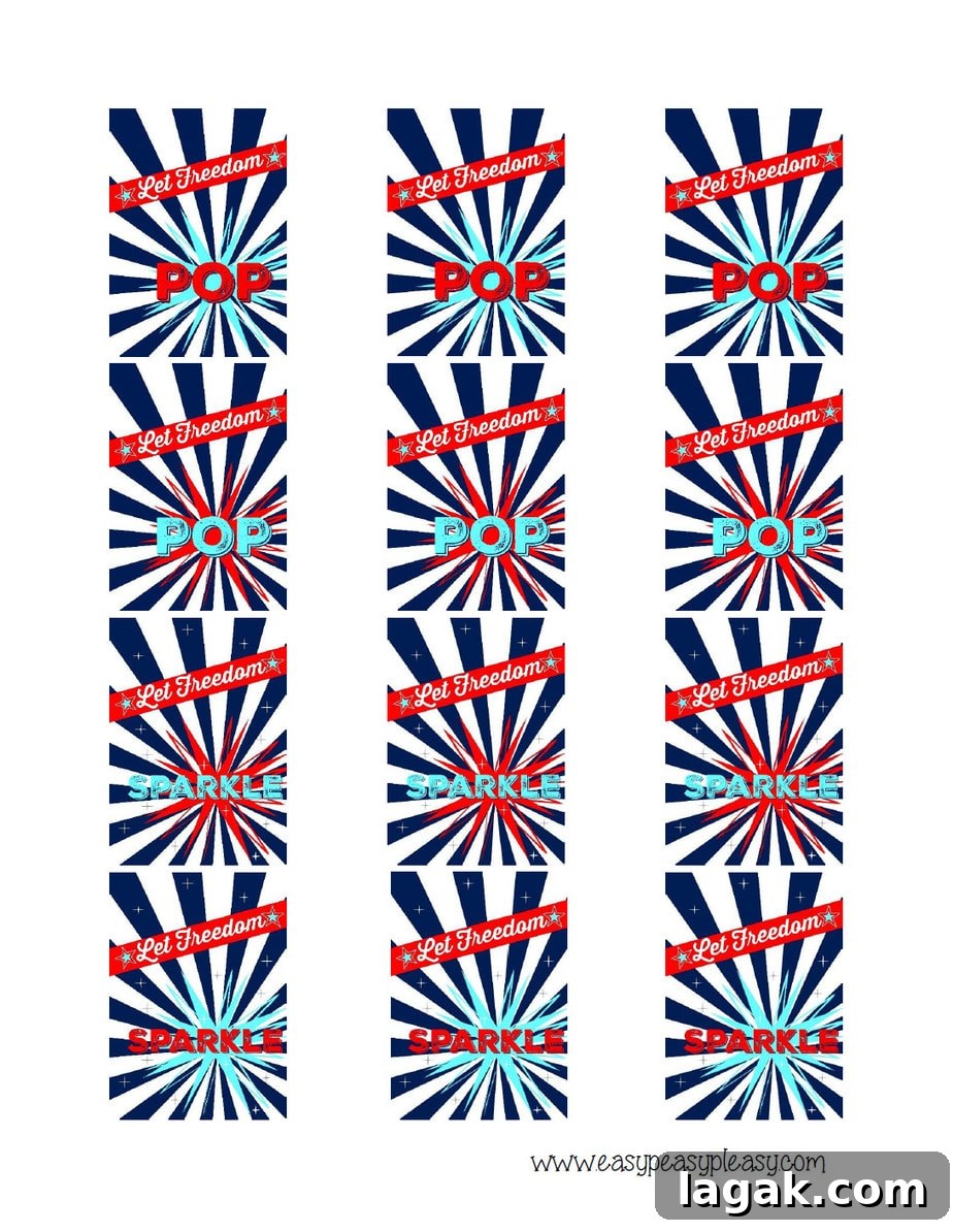 Patriotic July 4th snap pops free printable.