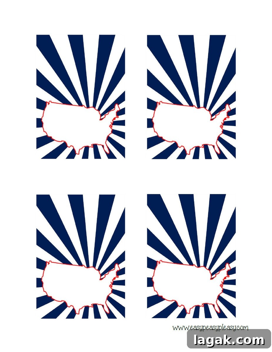 Patriotic July 4th US Map food place cards.
