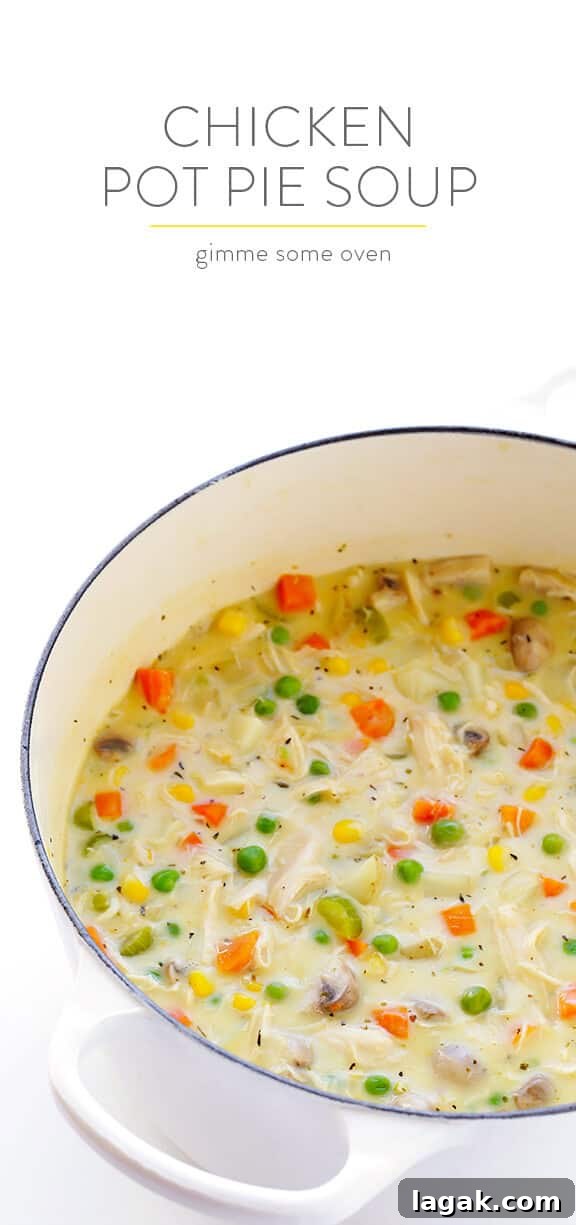 Chicken Pot Pie Soup Recipe -- easy to make, and inspired by the comfort food we all love | gimmesomeoven.com