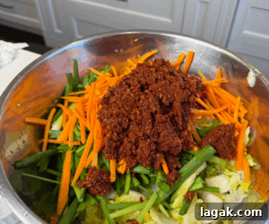 Mixing kimchi