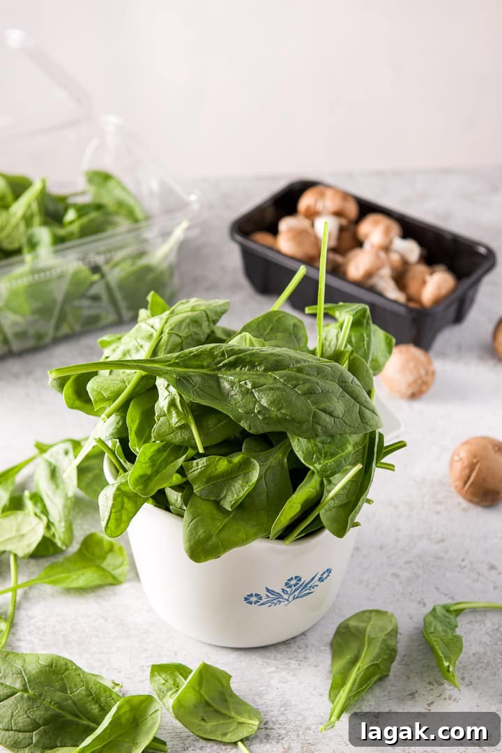 Spinach and mushrooms in a bowl