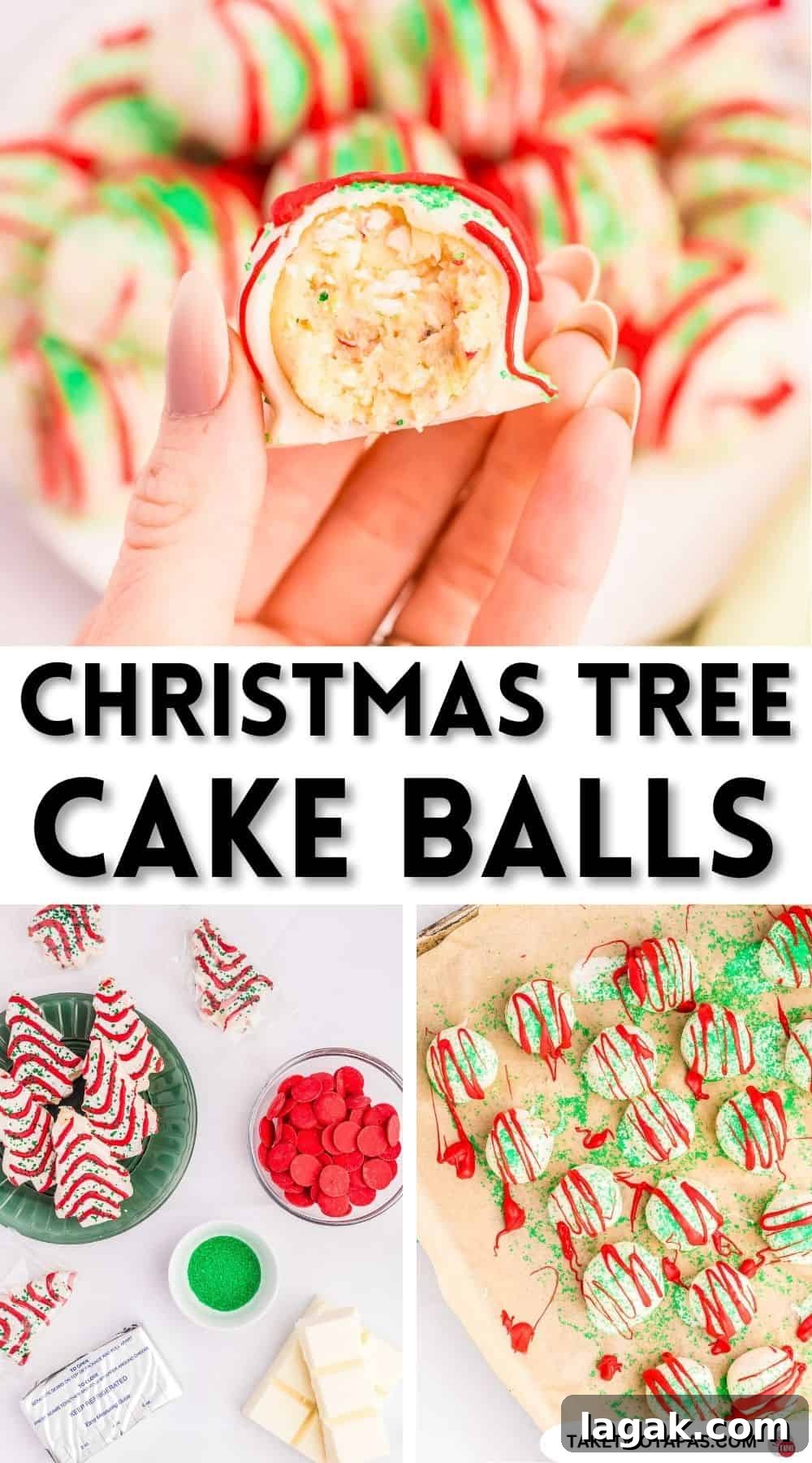 Pinterest pin image for Christmas tree cake balls recipe