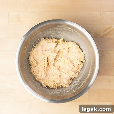 raw chicken meatball mixture in mixing bowl