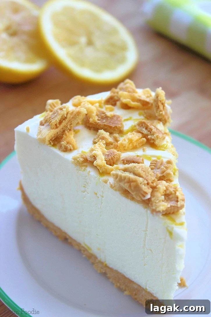 slice of lemon oreo cheesecake placed on a white plate