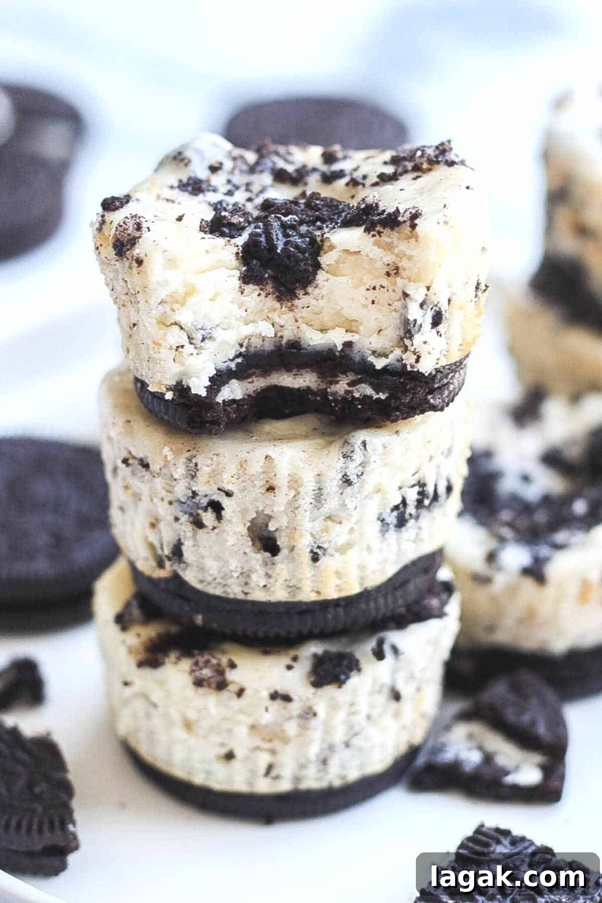 mini oreo cheesecake stacked on one another